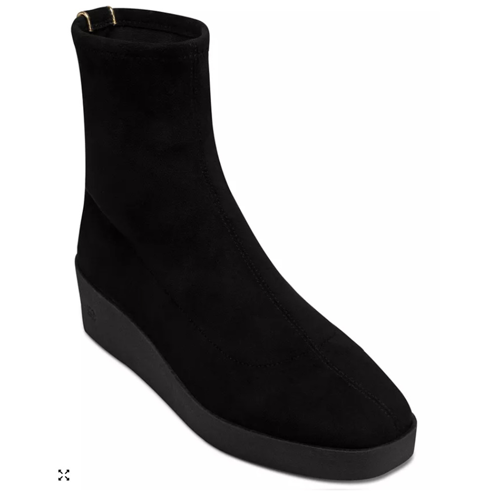 Donna Karan Boots Womens 6.5 Black Suede Valory Wedge Booti Ankle Booties Shoes